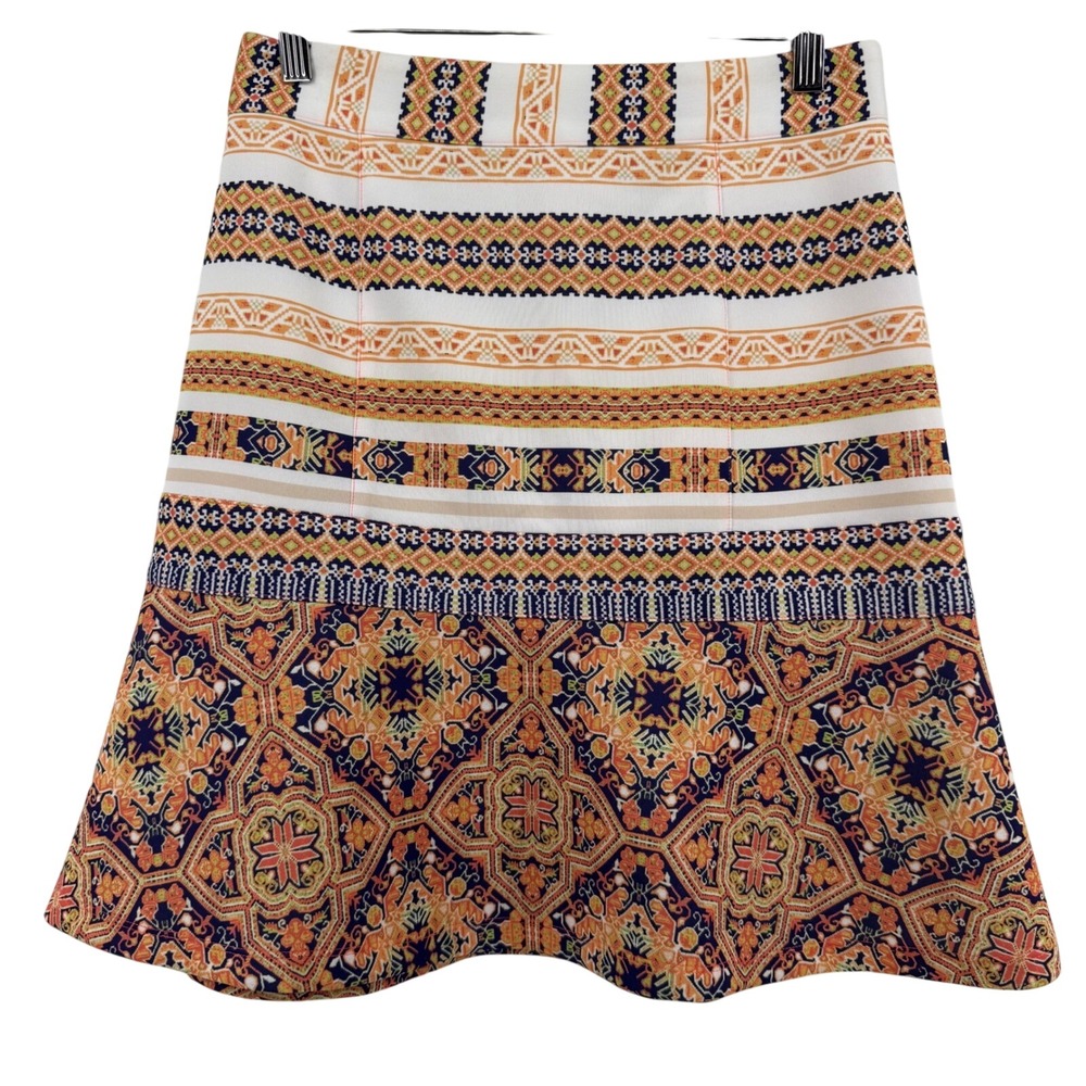 Cremieux Women's‎ Size 4 A Line Skirt Geometric Print Orange Navy White Boho